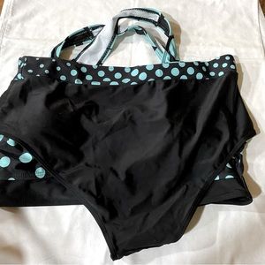 Black w/teal green polka dots size large swim suit. High waisted bottom, NWOT